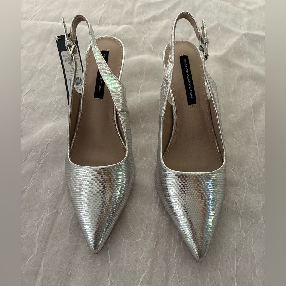 French Connection Quinn Silver Slingback Heels Size 8